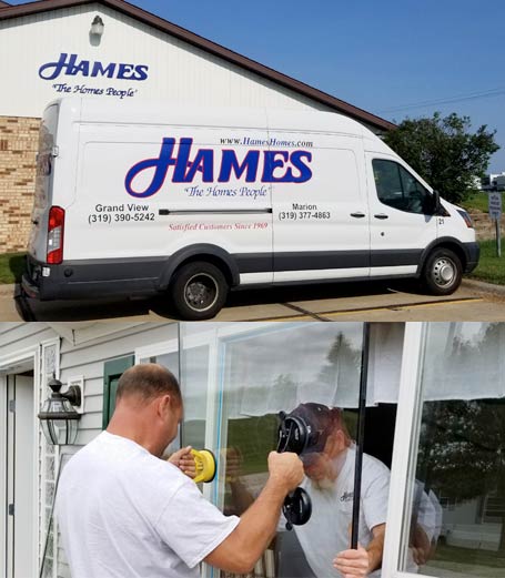The Hames van is parked outside the Hames main office