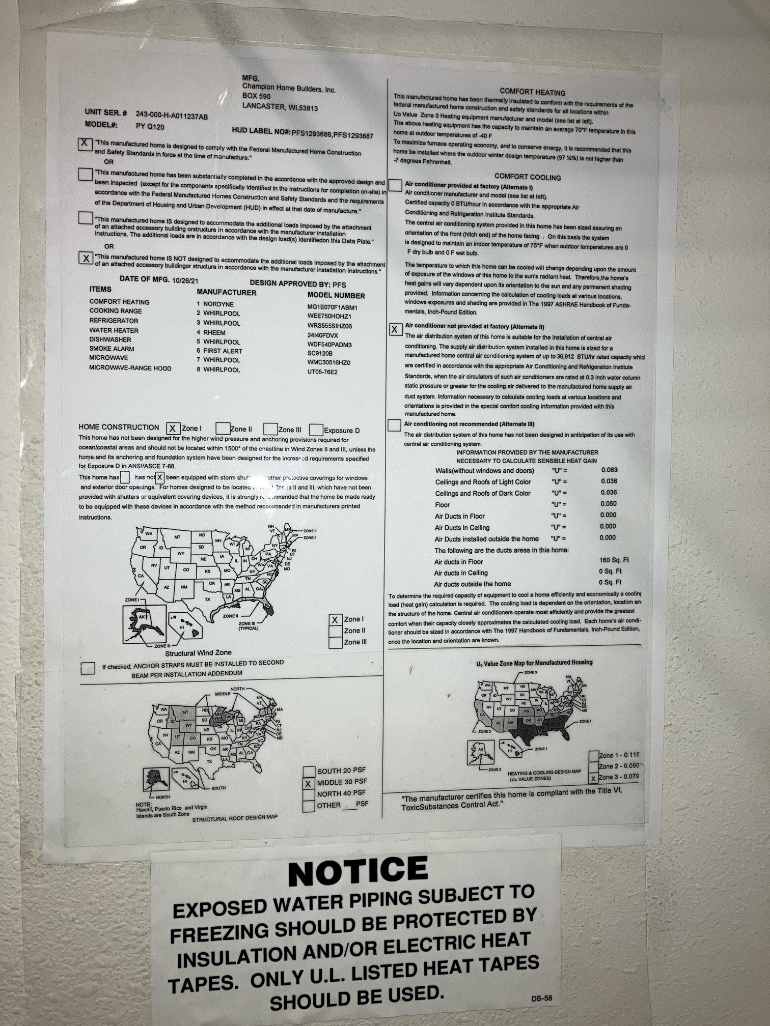A HUD data plate pictured in one of Hames mobile homes from the Grand View community.